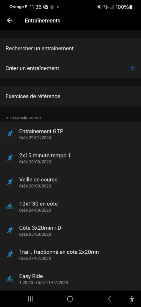 Garmin Connect - Rechercher un entraînement